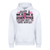 White Just a Mama Out Here Trying Not To Raise Assholes Urban Hoodie - CowhideDigitalArt