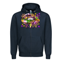 Navy Mardi Gras lips Zipper Hoodie - HowdyJamesFarm
