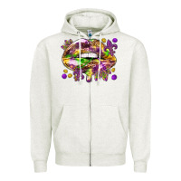 Oatmeal Heather Mardi Gras lips Zipper Hoodie - HowdyJamesFarm