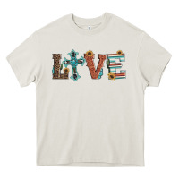 Cream western love with cross Heavy Core Tee - Artiststas
