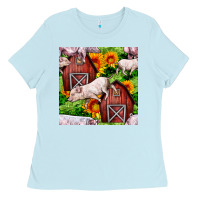 Baby Blue Mama And Baby Pig Ladies Tee - BundleAndBundleShop