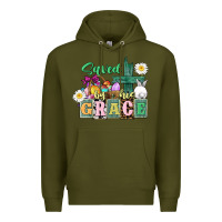 Army Green Saved by his grace Easter Premium Hoodie - CowGirlArtShop