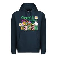 Navy Saved by his grace Easter Premium Hoodie - CowGirlArtShop