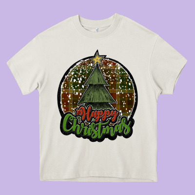 Happy Christmas Black Heavy Core Tee Designed By Jahusdesignshop