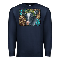 Navy Floral Cow Leopard Gemstone Premium Sweatshirt - CowCowDesign
