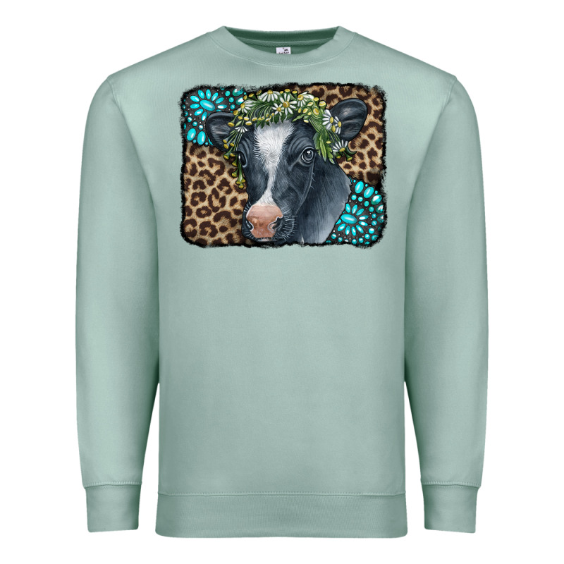 Floral Cow Leopard Gemstone Premium Sweatshirt by CowCowDesign | Teevron