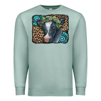 Seafoam Floral Cow Leopard Gemstone Premium Sweatshirt - CowCowDesign