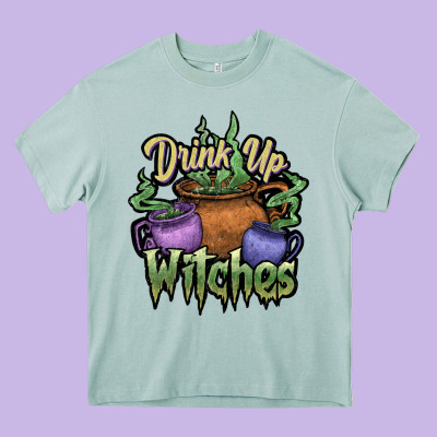 Drink Up Witches White Heavy Core Tee Designed By Jahusdesignshop