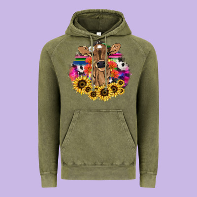 Baby Cow Flower Vintage Hoodie Designed By Nancycooperartshop