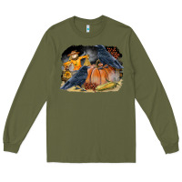 Army Green Fall Background With Crow Long Sleeve Tee - LillyAllenDesigns