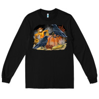 Black Fall Background With Crow Long Sleeve Tee - LillyAllenDesigns