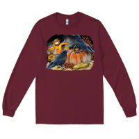 Burgundy Fall Background With Crow Long Sleeve Tee - LillyAllenDesigns