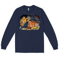 Navy Fall Background With Crow Long Sleeve Tee - LillyAllenDesigns