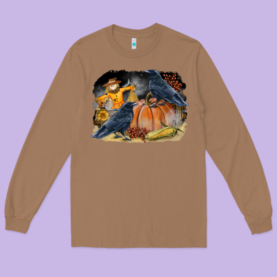 Fall Background With Crow Long Sleeve Tee Designed By Lillyallendesigns