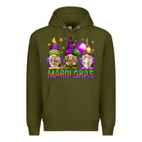 Army Green mardi gras with gnomies Premium Hoodie - HowdyJamesFarm