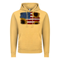 Vintage Mustard Distressed Yellow Sunflower American Flag Vintage Hoodie - Jasminsmagicworld