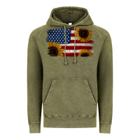 Vintage Olive Distressed Yellow Sunflower American Flag Vintage Hoodie - Jasminsmagicworld