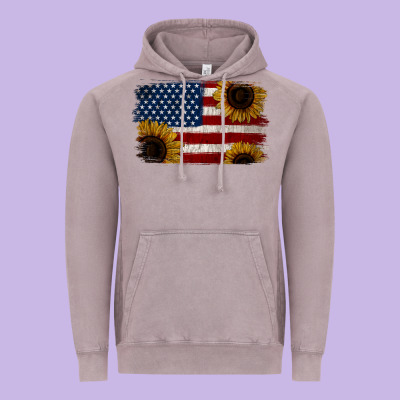 Distressed Yellow Sunflower American Flag Vintage Hoodie Designed By Jasminsmagicworld