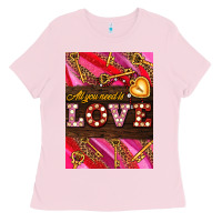 Bubblegum Pink all you need is love Ladies Tee - AdoDesignShop