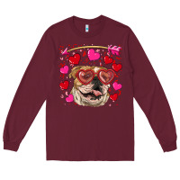 Burgundy valentine's day  brown english bulldog Long Sleeve Tee - RanaPortraitStore
