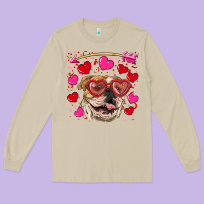 Valentine's Day  Brown English Bulldog Long Sleeve Tee Designed By Ranaportraitstore