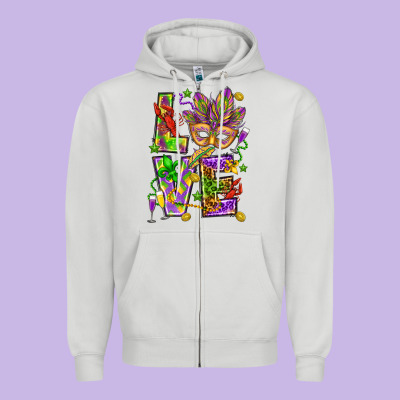 Mardi Gras Love Zipper Hoodie Designed By Howdyjamesfarm