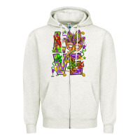 Oatmeal Heather Mardi Gras love Zipper Hoodie - HowdyJamesFarm