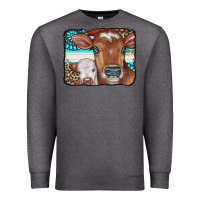 Charcoal Heather Cows Serape Leopard Gemstone Premium Sweatshirt - CowCowDesign