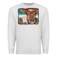 Oatmeal Heather Cows Serape Leopard Gemstone Premium Sweatshirt - CowCowDesign