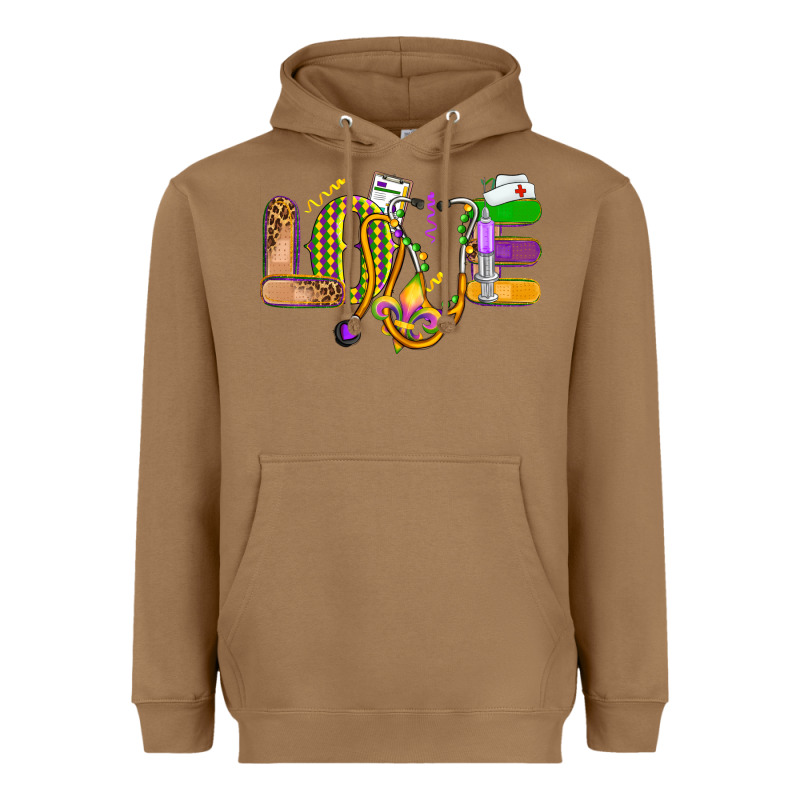 Love Nurse Mardi Gras Heavyweight Hoodie by OliviaCreatesArt | Teevron