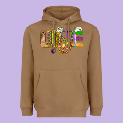 Love Nurse Mardi Gras Heavyweight Hoodie Designed By Oliviacreatesart