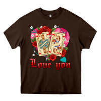 Chocolate Brown love you playing cards roses and pearls Heavy Core Tee - AdoDesignShop