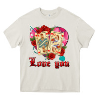 Cream love you playing cards roses and pearls Heavy Core Tee - AdoDesignShop