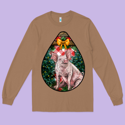 Christmas Pig Long Sleeve Tee Designed By Lillyallendesigns