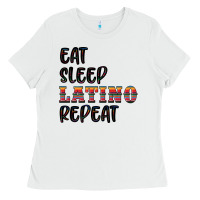 White eat sleep latino repeat Ladies Tee - BundleAndBundleShop