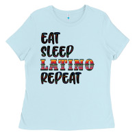 Baby Blue eat sleep latino repeat Ladies Tee - BundleAndBundleShop