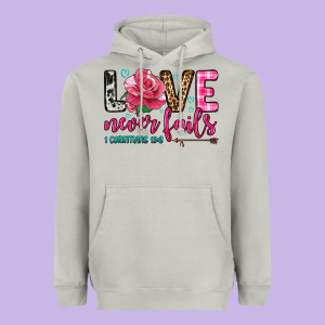 Love Never Fails Heavyweight Hoodie Designed By Oliviacreatesart