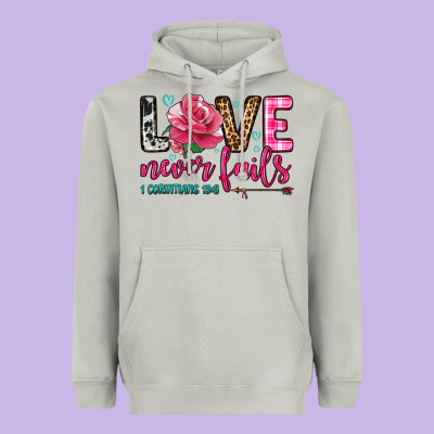 Love Never Fails Heavyweight Hoodie Designed By Oliviacreatesart