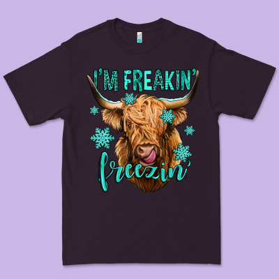 I'm Freakin Freezin Long Haired Cow Premium Tee Designed By Jasminsmagicworld