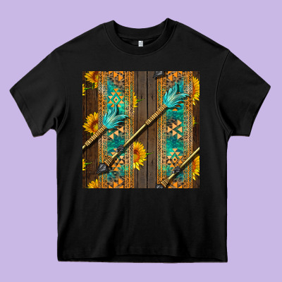 Aztec And Sunflowers Heavy Core Tee Designed By Bundleandbundleshop