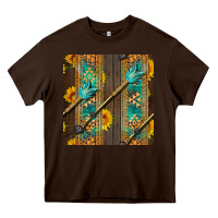 Chocolate Brown aztec and sunflowers Heavy Core Tee - BundleAndBundleShop