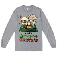 Heather Grey have a llamazing christmas alpaca head Long Sleeve Tee - LillyAllenDesigns