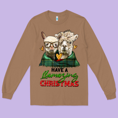 Have A Llamazing Christmas Alpaca Head Long Sleeve Tee Designed By Lillyallendesigns