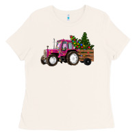 Bone Pink Christmas Farm Tractor Ladies Tee - RanaPortraitStore