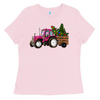 Bubblegum Pink Pink Christmas Farm Tractor Ladies Tee - RanaPortraitStore