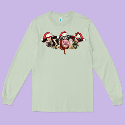 Christmas Holstein Cows Long Sleeve Tee Designed By Lillyallendesigns