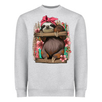 Heather Grey cute floral baby sloth Heavyweight Sweatshirt - Jasminsmagicworld