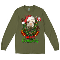 Army Green merry christmas alpaca face Long Sleeve Tee - LillyAllenDesigns