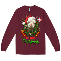 Burgundy merry christmas alpaca face Long Sleeve Tee - LillyAllenDesigns