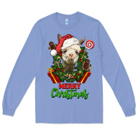 Colony Blue merry christmas alpaca face Long Sleeve Tee - LillyAllenDesigns